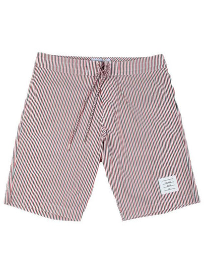 Men's Seersucker 4 Bar Drawstring Board Swim Shorts White - THOM BROWNE - BALAAN 2