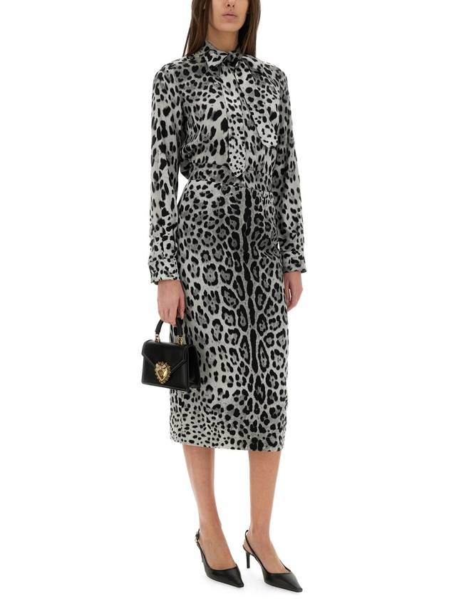 LEOPARD PRINT BOW CHARMEUSE SHIRT - DOLCE&GABBANA - BALAAN 2