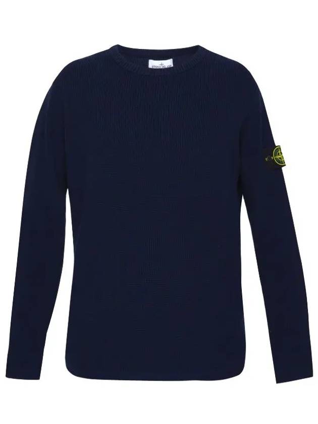 Men's Logo Patch Crew Neck Soft Cotton Knit Top Blue - STONE ISLAND - BALAAN 2