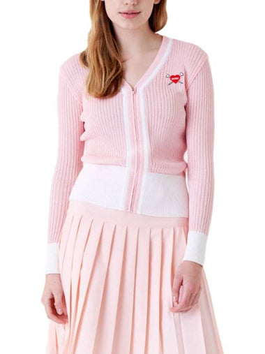 Heart Attack Ribbed Knit Cardigan Pink - GOXO - BALAAN 1