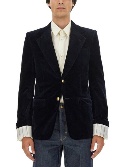 Stretch Cotton Velvet Formal Jacket Dark Blue - GUCCI - BALAAN 2