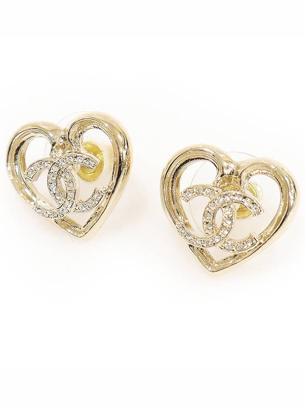 23C ABA103 light gold heart crystal CC logo earrings - CHANEL - BALAAN 3