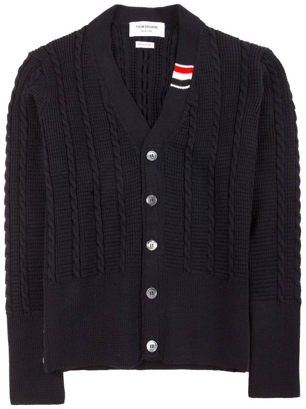 Cable Knitwear Virgin Wool Cardigan Navy - THOM BROWNE - BALAAN 5