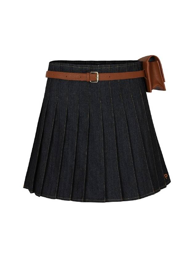 DENIM PLEATED SKIRT BELT BAG SETBlack Denim - PLAYBOO - BALAAN 1