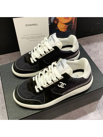 Men s Sneakers Suede Calfskin CC Logo Shoes Black - CHANEL - BALAAN 1