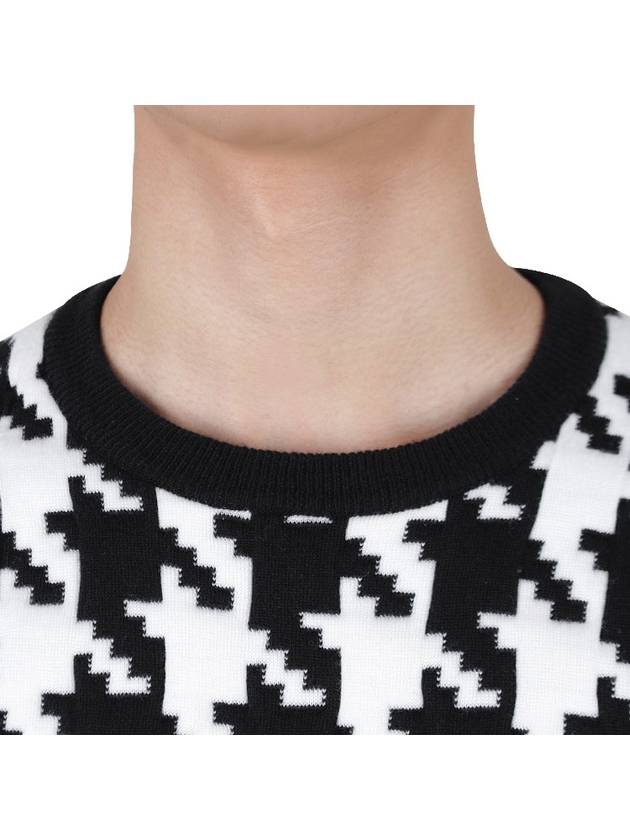 Houndstooth Quilted Merino Wool Knit Top Black White - THOM BROWNE - BALAAN 6