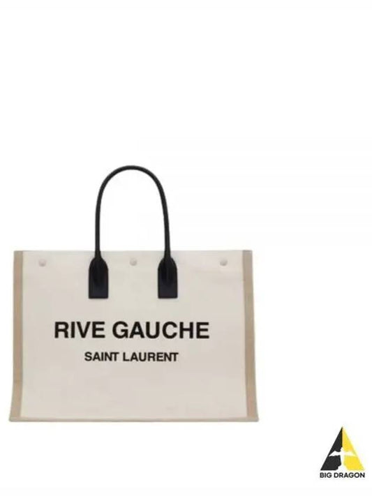 Rive Gauche Logo Linen Leather Tote Bag White - SAINT LAURENT - BALAAN 2