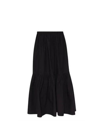 Cotton Poplin Maxi Flounce Long A-Line Skirt Black - GANNI - BALAAN 1