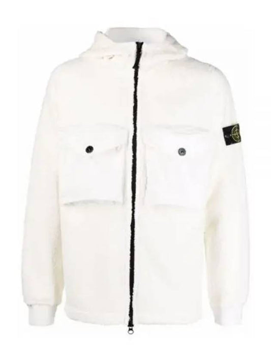 Men's Wappen Patch Shearling Hooded Jacket White - STONE ISLAND - BALAAN 2