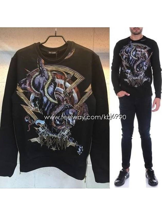 Men's Snake Fencer Printing Sweatshirt Black - BALMAIN - BALAAN 2