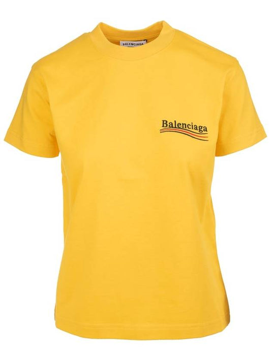Women's Wave Logo Small Fit Short Sleeve T-Shirt Yellow - BALENCIAGA - BALAAN.