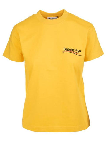 Wave Logo Slim Fit Short Sleeve T-Shirt Yellow - BALENCIAGA - BALAAN 1