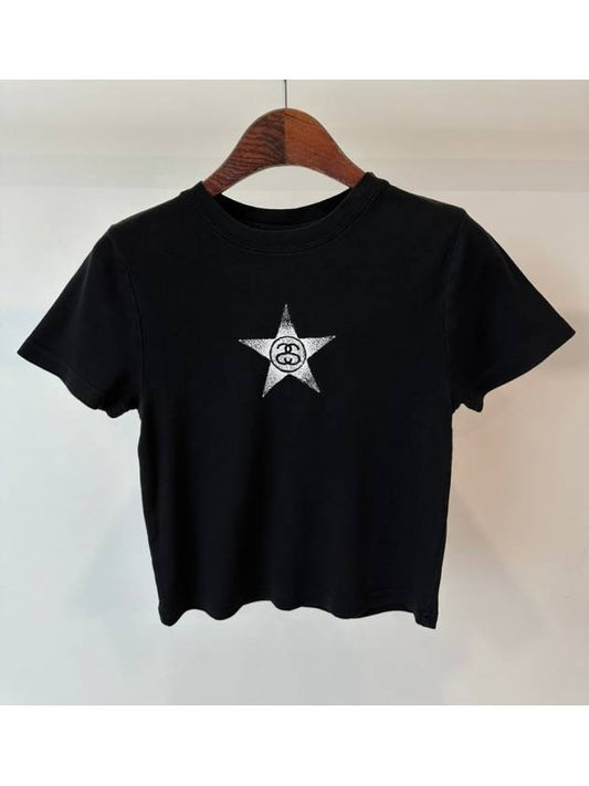 AU Australia STARS Lip Crop T Shirt ST124W1001 Pigment Black WOMENS - STUSSY - BALAAN 1