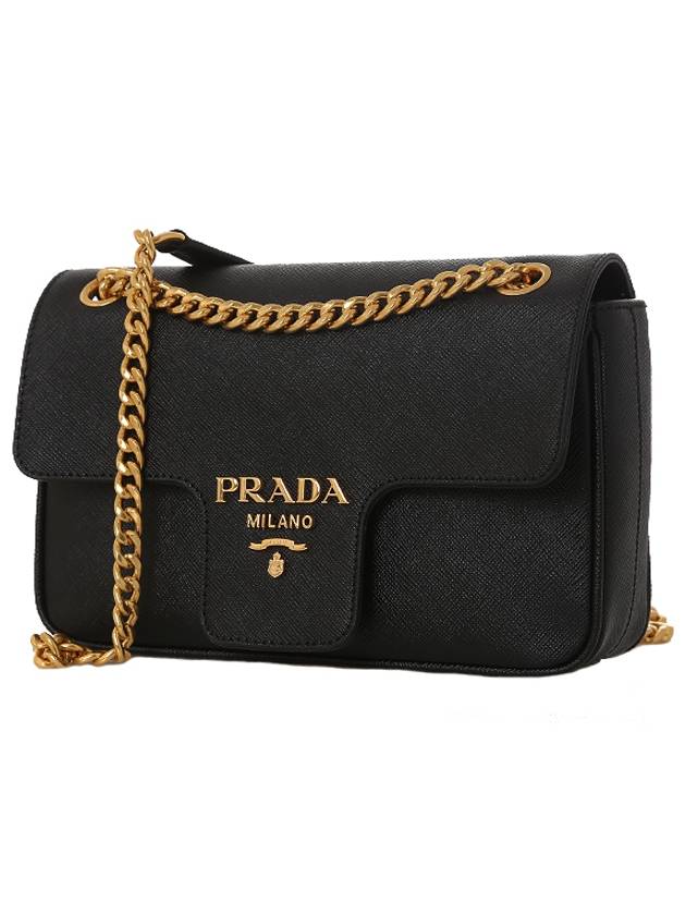 Saffiano Chain Cross Bag Black - PRADA - BALAAN 3