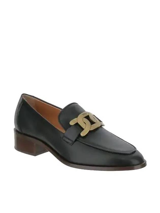 Women's Gold Logo Chain Leather Loafers Black - TOD'S - BALAAN.