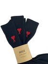 Small Red Heart Embroidered Logo Men's Socks 3 Pack Black USC606 - AMI - BALAAN 2