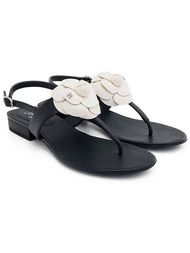 22A Camellia Sandals 37 Black White 3ET1620 - CHANEL - BALAAN 1