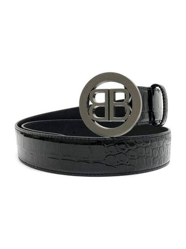 Men's Crocodile Logo Leather Belt Black - BALENCIAGA - BALAAN 1