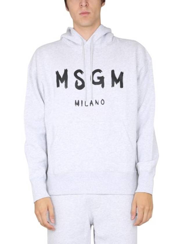 Milan Brushed Logo Cotton Hoodie Light Grey - MSGM - BALAAN 2