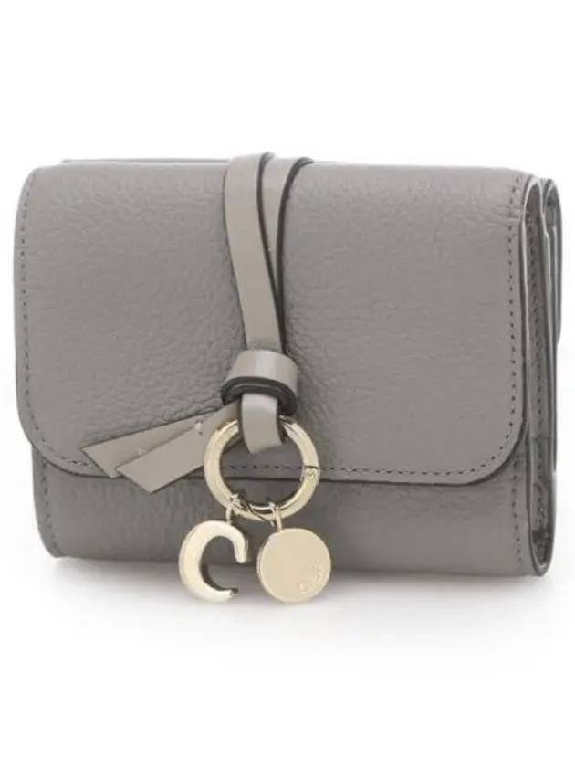 Alphabet Grain Leather Flap Small Half Wallet Grey - CHLOE - BALAAN 2