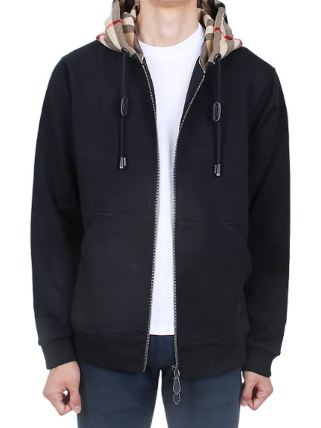 Check Hood Cotton Zip Up Hoodie Black Archive Beige - BURBERRY - BALAAN 4