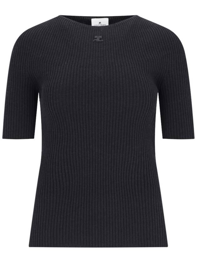 Solar logo patch ribbed knit top black - COURREGES - BALAAN 2