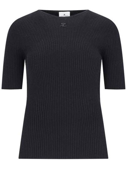 Solar logo patch ribbed knit top black - COURREGES - BALAAN 2