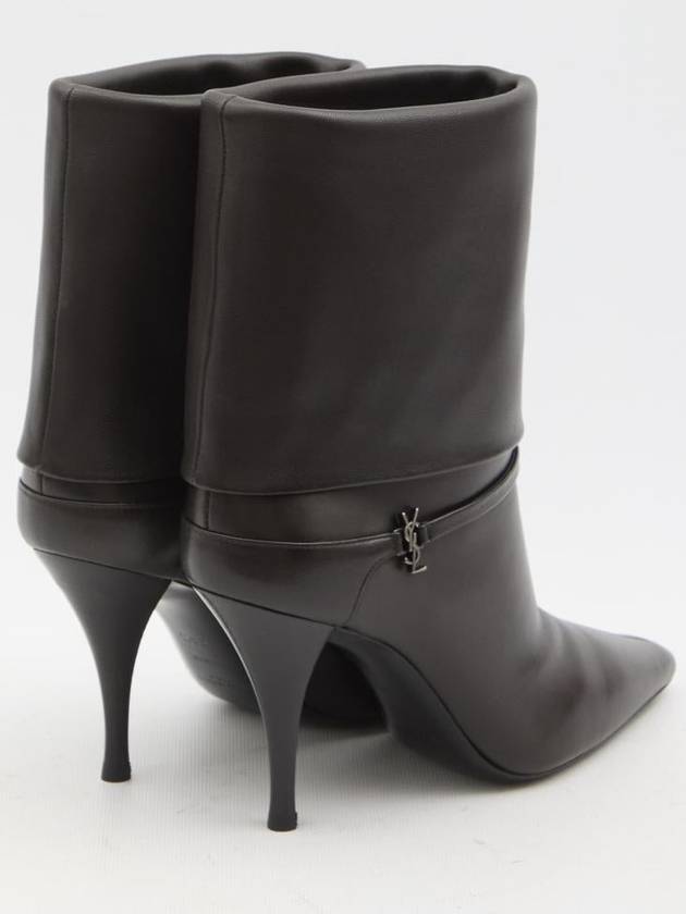 Niki Leather Ankle Boots Eagle Brown - SAINT LAURENT - BALAAN 4