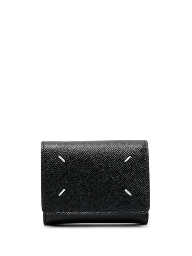 Stitch Leather Tri-Fold Half Wallet Black - MAISON MARGIELA - BALAAN 2