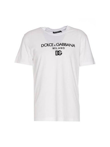 Men's Embroidered Logo Short Sleeve T-Shirt White - DOLCE&GABBANA - BALAAN 1