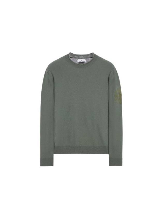 Compass Embroidered Crew Neck Organic Cotton Knit Top Musk Green - STONE ISLAND - BALAAN 1