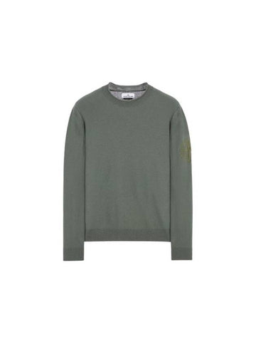 Compass Embroidered Crew Neck Organic Cotton Knit Top Musk Green - STONE ISLAND - BALAAN 1