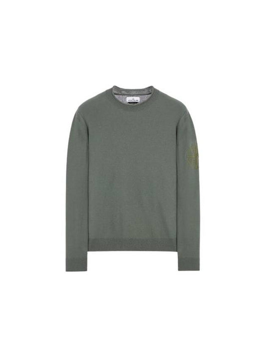 Compass Embroidered Crew Neck Organic Cotton Knit Top Musk Green - STONE ISLAND - BALAAN 1