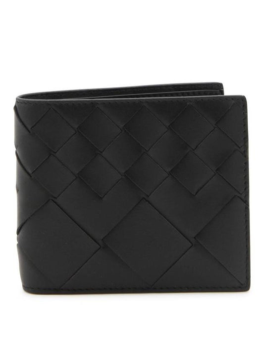 Intrecciato Leather Bi Fold Half Wallet Black - BOTTEGA VENETA - BALAAN 1