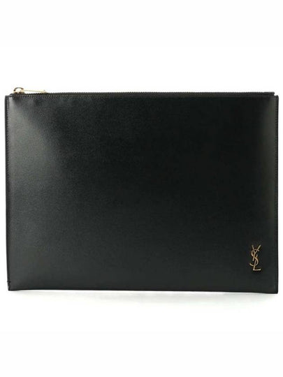 Tiny Gold Monogram Logo Medium Clutch Bag Black - SAINT LAURENT - BALAAN 2