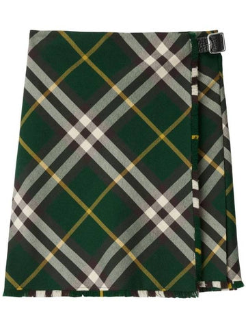 Check Pattern Wool A-Line Skirt Green - BURBERRY - BALAAN 1