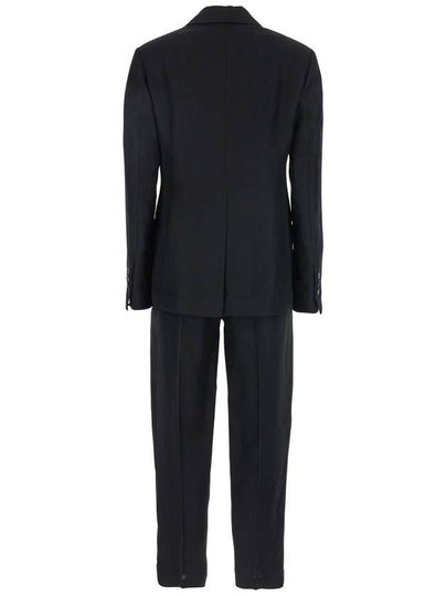 Black Double-Breasted Suit With Notched Revers In Linen And Viscose Blend Woman - TELA - BALAAN 2