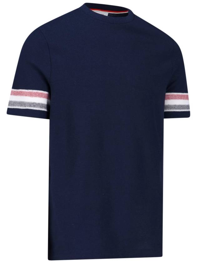 Textured Cotton Stripe Short Sleeve T-Shirt Navy - THOM BROWNE - BALAAN 3