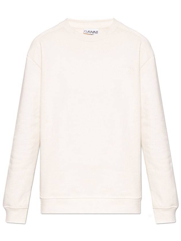 Embroidered Logo Cotton Sweatshirt Ivory - GANNI - BALAAN 1