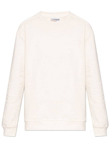 Embroidered Logo Cotton Sweatshirt Ivory - GANNI - BALAAN 1