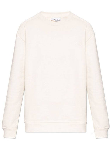 Embroidered Logo Cotton Sweatshirt Ivory - GANNI - BALAAN 1