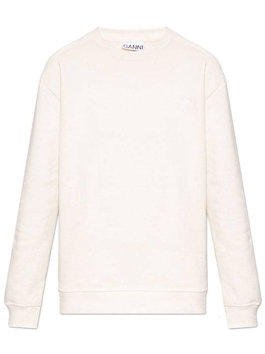 Embroidered Logo Cotton Sweatshirt Ivory - GANNI - BALAAN 1