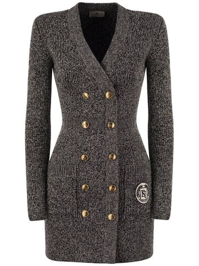 Logo patch double breasted coat short dress gray - ELISABETTA FRANCHI - BALAAN 2