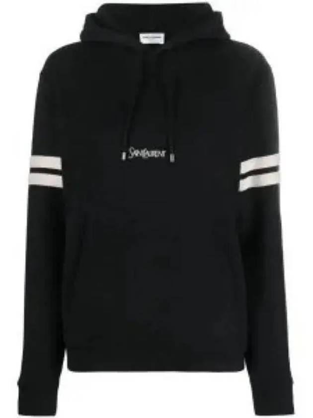 Embroidered Logo Hoodie Black - SAINT LAURENT - BALAAN 2