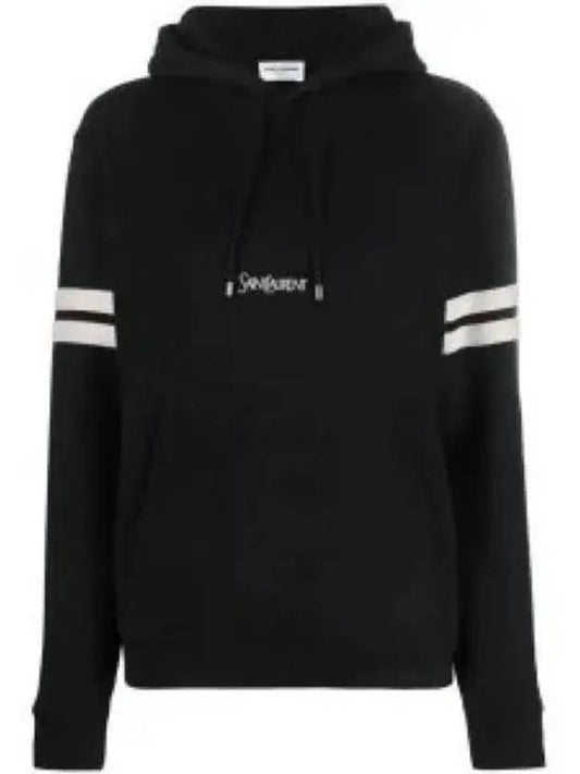 Embroidered Logo Hoodie Black - SAINT LAURENT - BALAAN 2