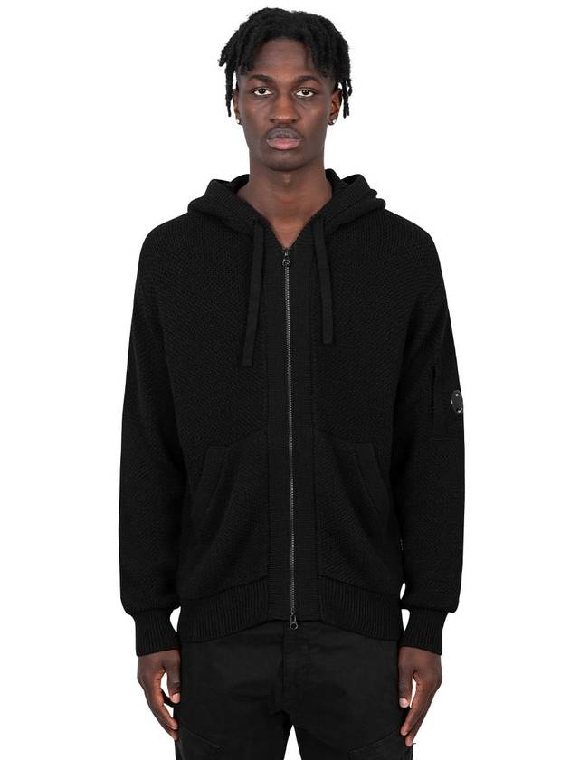 Re Wool Knit Hooded Zipped Cardigan Black - CP COMPANY - BALAAN 2