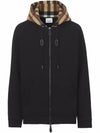 Check Cotton Blend Hoodie Zip-Up Top Black Birch Brown - BURBERRY - BALAAN 2