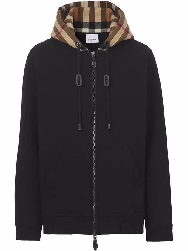 Check Cotton Blend Hoodie Zip-Up Top Black Birch Brown - BURBERRY - BALAAN 2