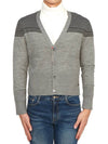 Jacquard Merino Jersey V-Neck Yoke Cardigan Light Grey - THOM BROWNE - BALAAN 3