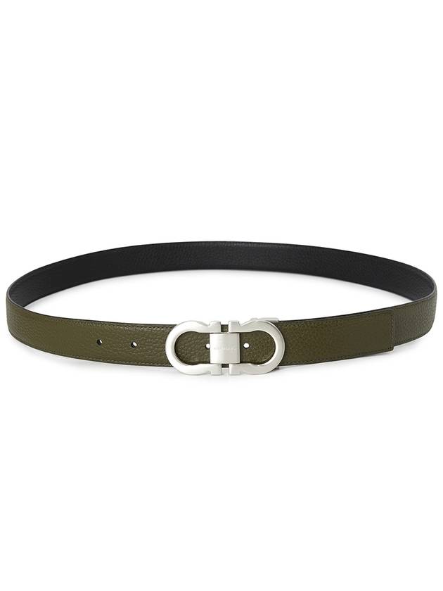 Gancini Reversible Leather Belt Olive - SALVATORE FERRAGAMO - BALAAN 4